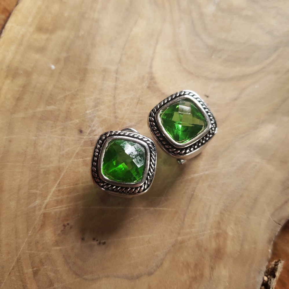 Vintage Antique Green Statement Square Earrings